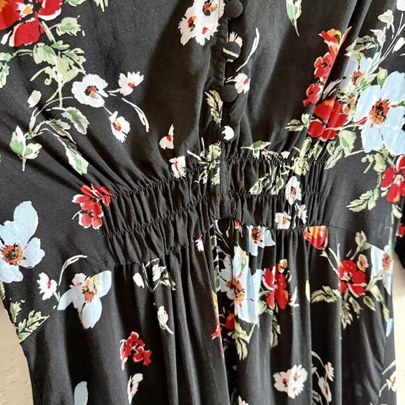 Banana Republic Size 8 Dress - Black Floral Midi Cinched Waist 3/4 Sleeve - Picture 5 of 10